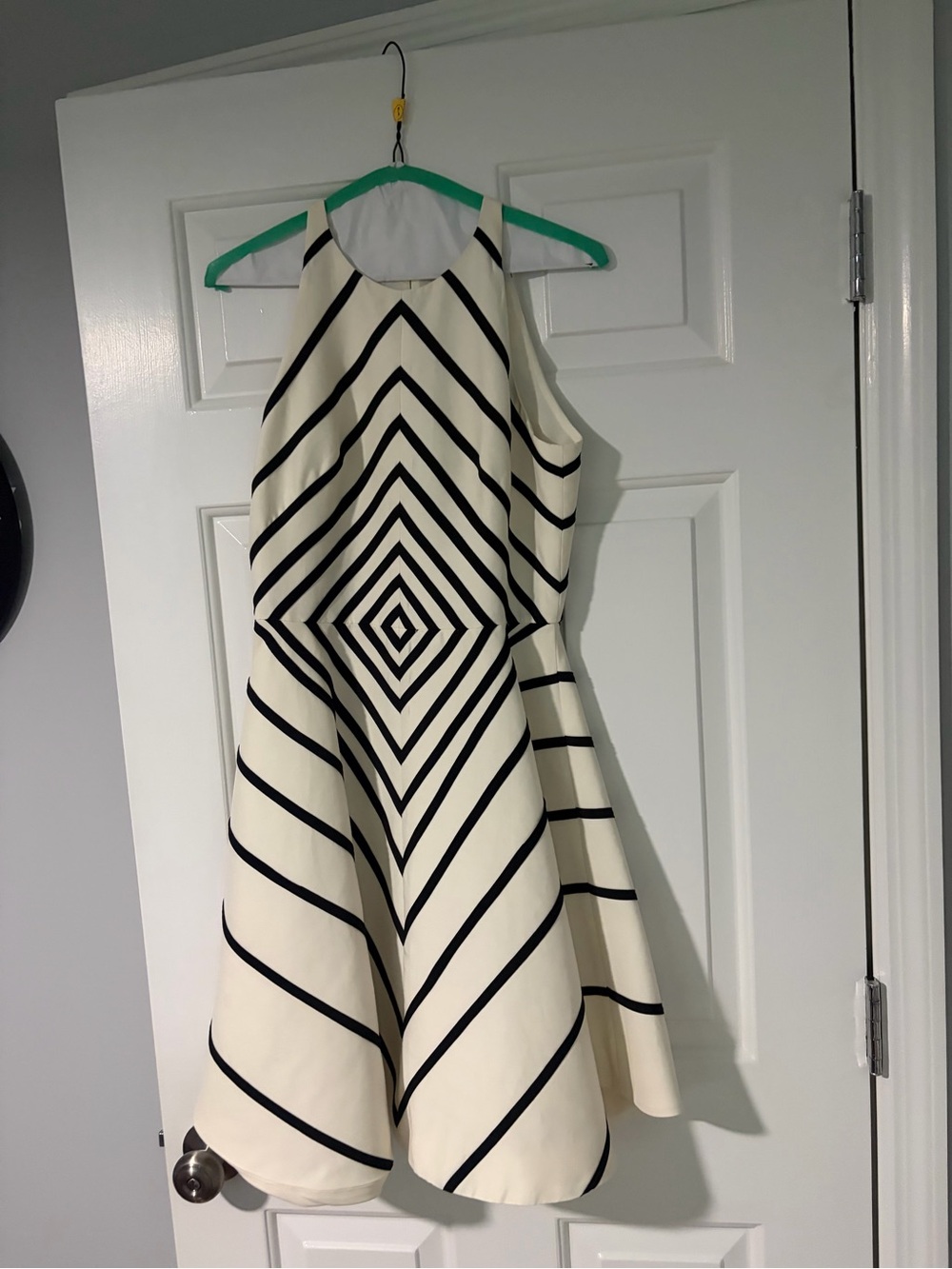 Halston Heritage Cream and Black One-Shoulder Fit-and-Flare Dress